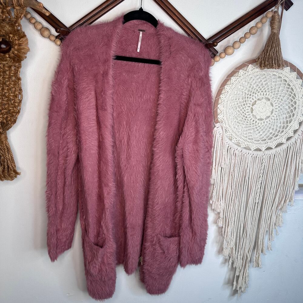 Free People Dusty Pink Faux Fur Cozy Cardigan